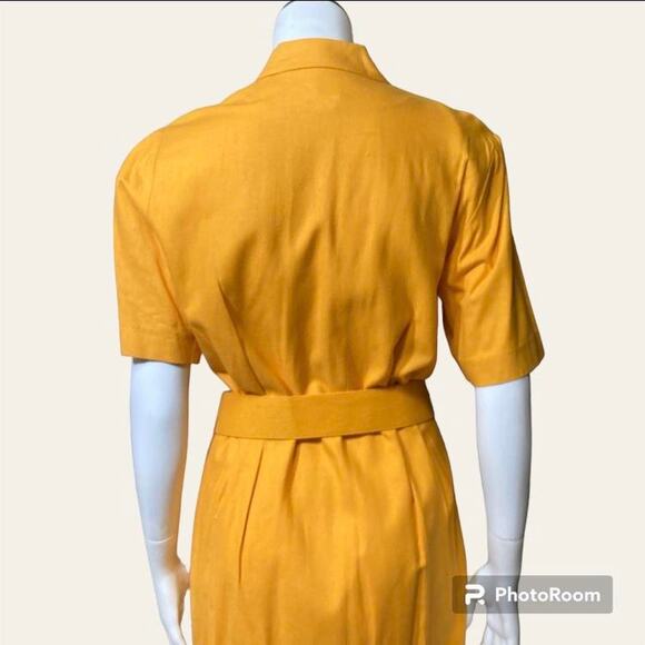 Vintage Yellow Button Down Belted Shirt Dress Size 10 100% silk - Picture 5 of 7